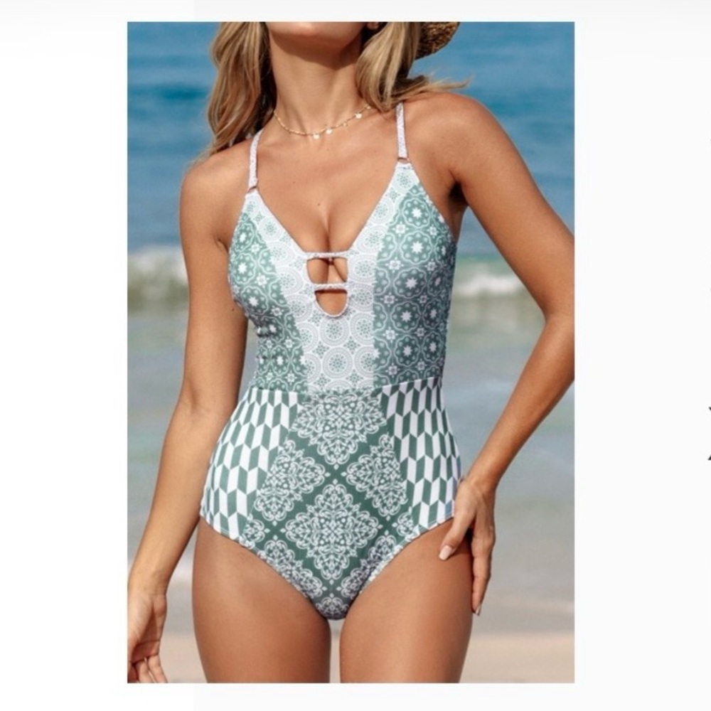 Green Patterned Women’s One Piece Swimsuit